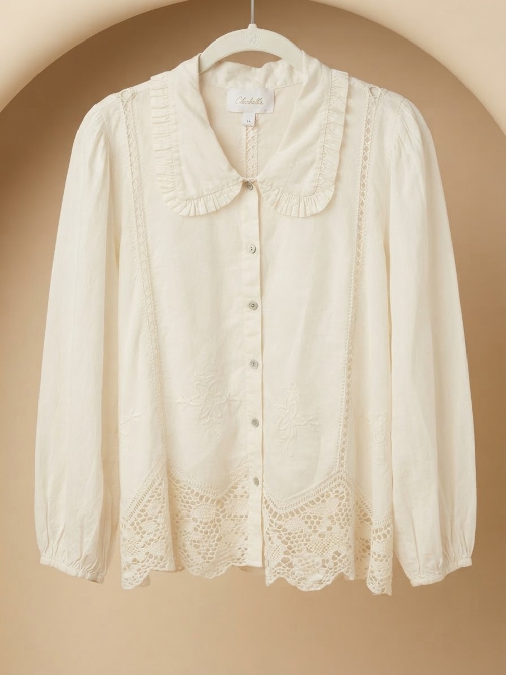 Cleobella Cream Eyelet Lace-Trim Button Down Blouse